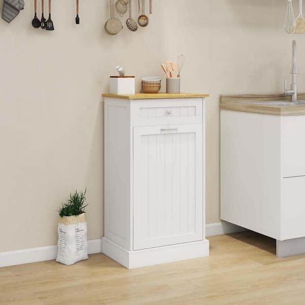 Unbranded 20 in. W x 14 in. D x 36 in. H White Linen Cabinet, 1-Drawers and 1-Compartment Tilt-Out Trash Cabinet for Kitchen