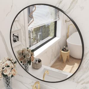 24 in. W x 24 in. H Round Aluminum Alloy Framed French Cleat Mounted Wall Decor Bathroom Vanity Mirror in Matte Black