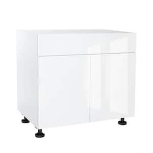 Quick Assemble Modern Style with Soft Close, White Gloss Sink Base Kitchen Cabinet (30 in W x 24 in D x 34.50 in H)