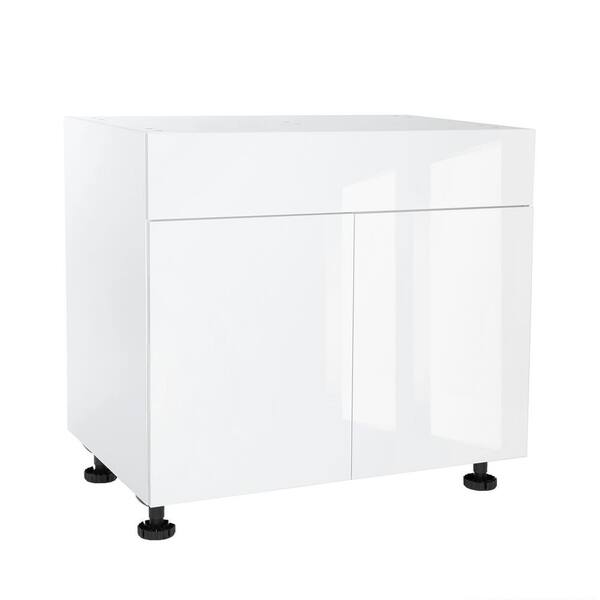 Cambridge Quick Assemble Modern Style, White Gloss 30 in. Sink Base Kitchen Cabinet, 2 Door (30 in. W x 24 in. D x 34.50 in. H)
