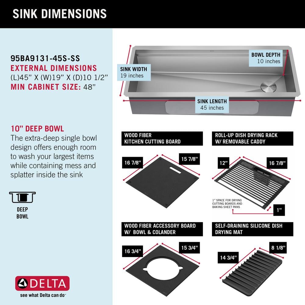 Delta Rivet 45" Stainless Steel Undermount Workstation Kitchen Sink