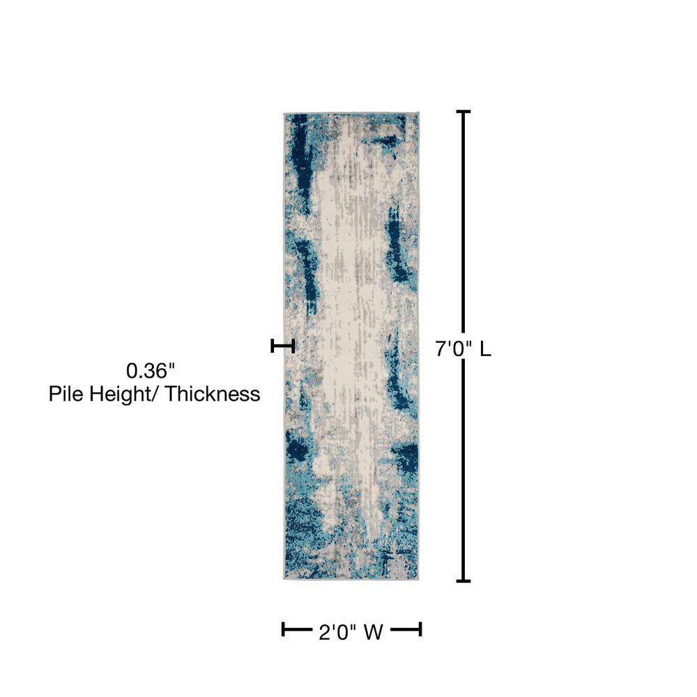Blue Flat Woven Synthetic Easy Care Area Rug, 26" x 4"