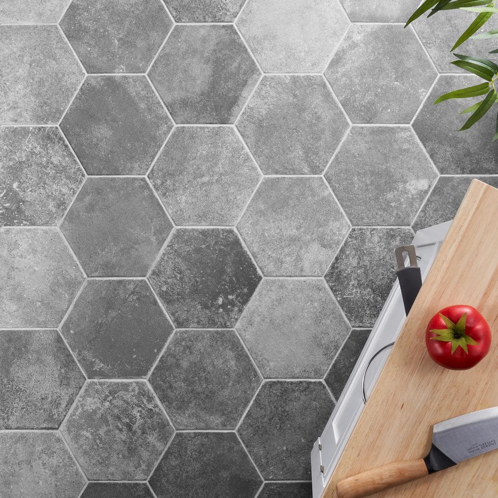 Gray Hexagon Matte Porcelain Floor and Wall Tile