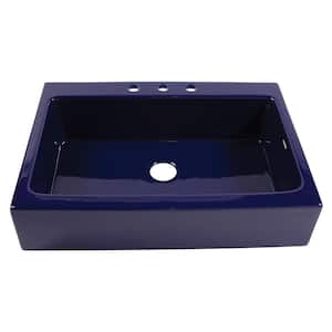 Josephine 34 in. 3-Hole Quick-Fit Farmhouse Apron Front Drop-in Single Bowl Gloss Royal Blue Fireclay Kitchen Sink