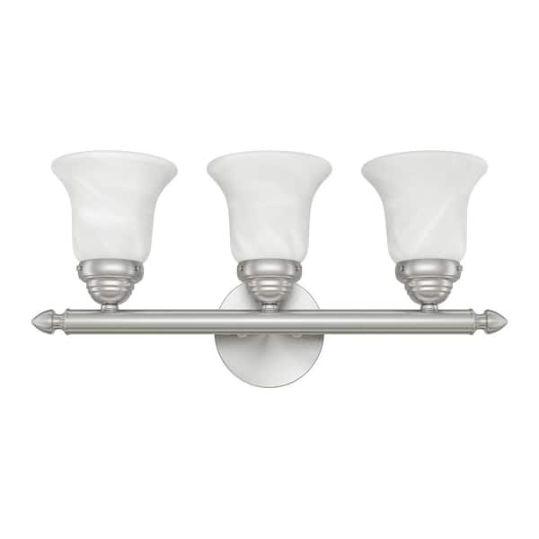Esterbrook 19 in. 3-Light Brushed Nickel Vanity Light with White Alabaster Glass