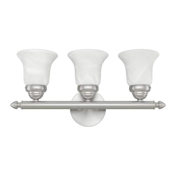 Livex Lighting Esterbrook 19 in. 3-Light Brushed Nickel Vanity Light with White Alabaster Glass