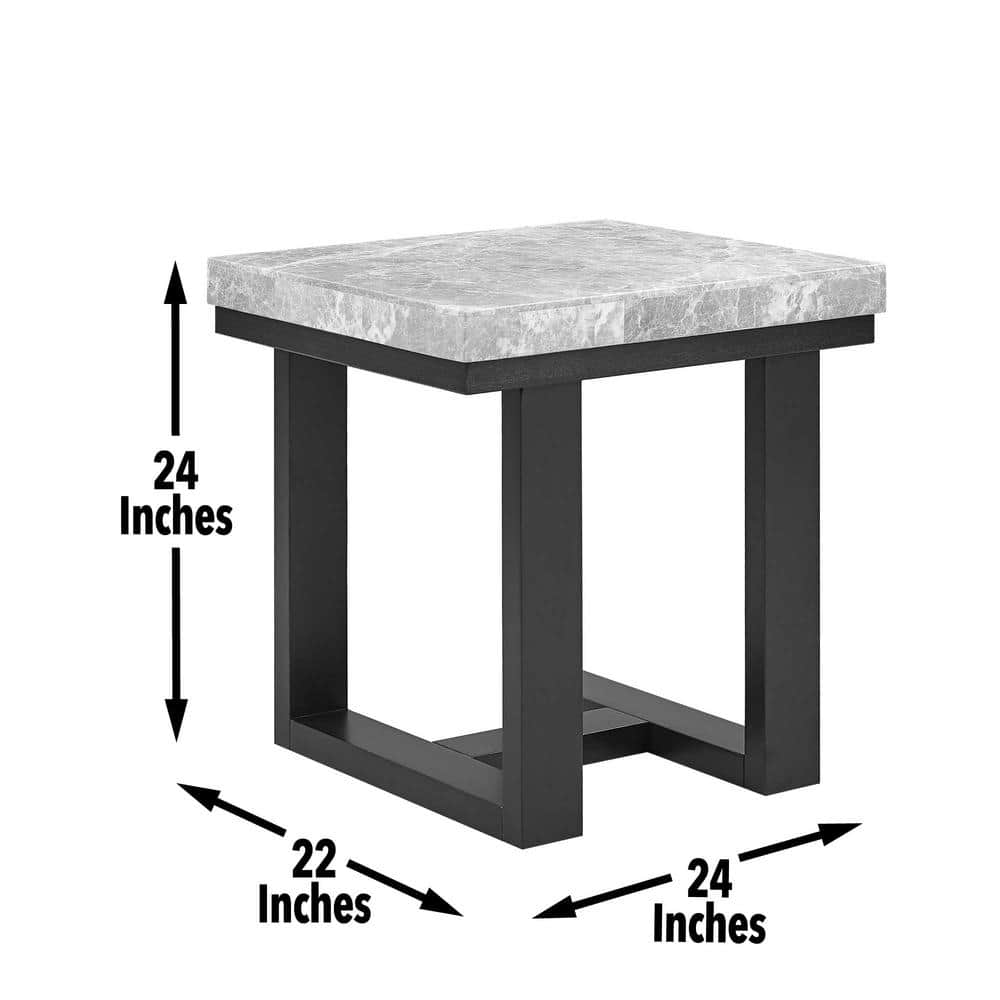 Lucca Gray Marble and Espresso Wood End Table