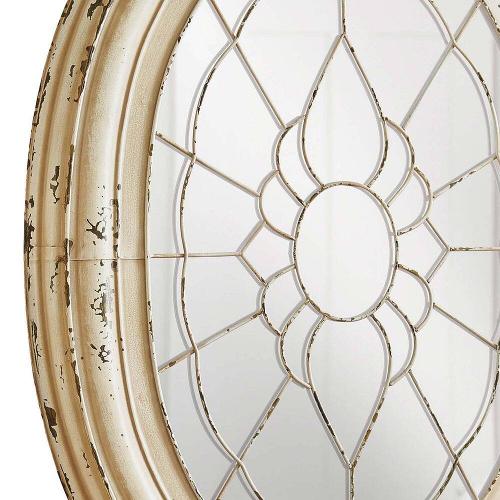 Aged Cream Oval Wood and Metal Window Frame Mirror