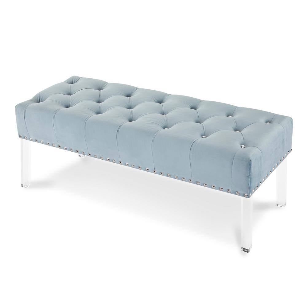 Vivian 49'' Light Blue Velvet Tufted Bench with Acrylic Legs