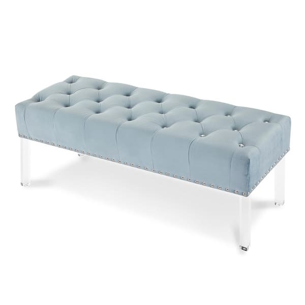 NEW CLASSIC HOME FURNISHINGS New Classic Furniture Vivian Light Blue Bedroom Bench with Crystal Buttons