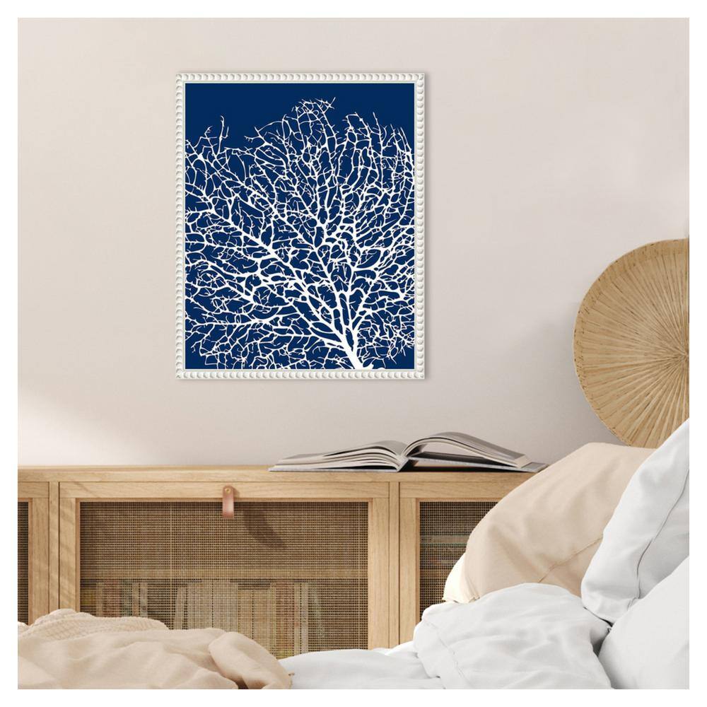Navy Coral II Crop Coastal Canvas Art with White Frame
