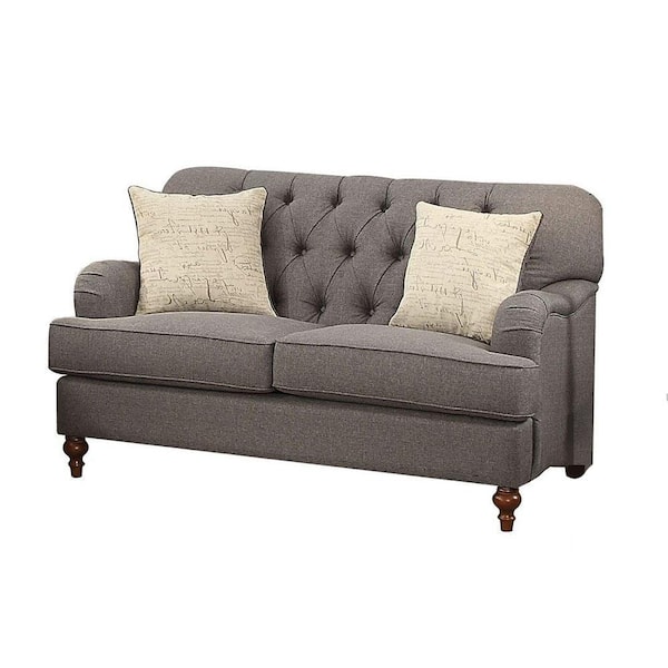 Acme Furniture Alianza 38 in. Dark Gray Fabric Fabric 2-Seats Loveseats with 2 Pillows