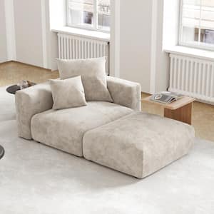 75 in. Square Arm Oversized 2-Piece Corduroy Deep Seat Modular Sectional Sofa Rearrangeable Couch with Ottoman in Beige