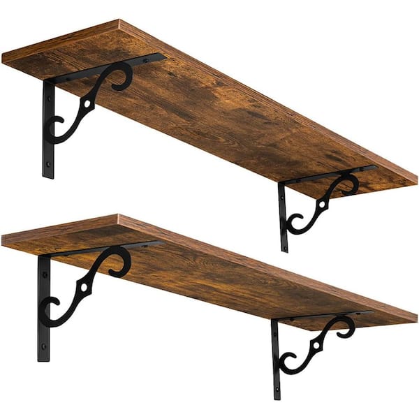 Unbranded 23.6 in. W x 7.9 in. D Rustic Brown Wood Floating Shelves for wall Decor 2 Decorative Wall Shelf