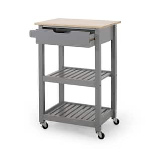 Grey Wood Kitchen Cart with Cabinets