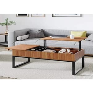 41.3 in. Light Brown Rectangle Wood Double Lift Top Coffee Table