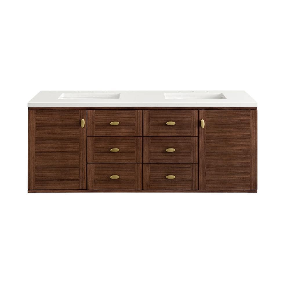 Amberly 60" Walnut Double Vanity with White Quartz Top