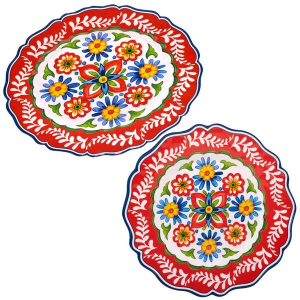 Certified International 14 in. Flores 2-Piece Multi-Colored Melamine Platter Set