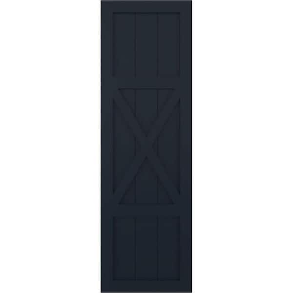 Ekena Millwork 12 in. x 71 in. True Fit PVC Center X-Board Farmhouse Fixed Mount Board and Batten Shutters, Starless Night Blue