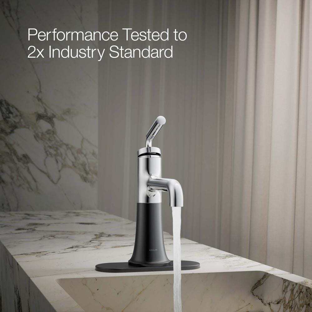 Polished Chrome and Matte Black Single-Handle Bathroom Faucet