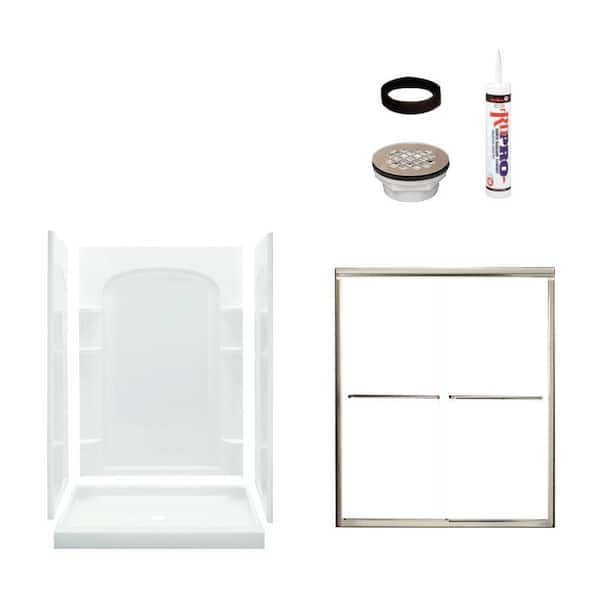 STERLING Ensemble Curve 34 in. x 48 in. x 75-3/4 in. Shower Kit with Shower Door in White/Nickel-DISCONTINUED