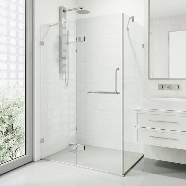 VIGO Monteray 30 in. L x 38 in. W x 73 in. H Frameless Pivot Rectangle Shower Enclosure in Chrome with 3/8 in. Clear Glass