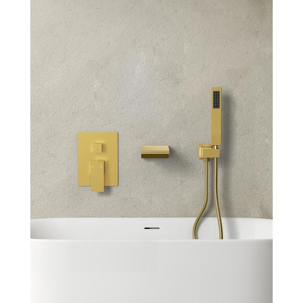 EVERSTEIN Single-Handle 2-Spray Tub and Shower Faucet with Waterfall Bathtub Faucet in Brushed Gold (Valve Included)
