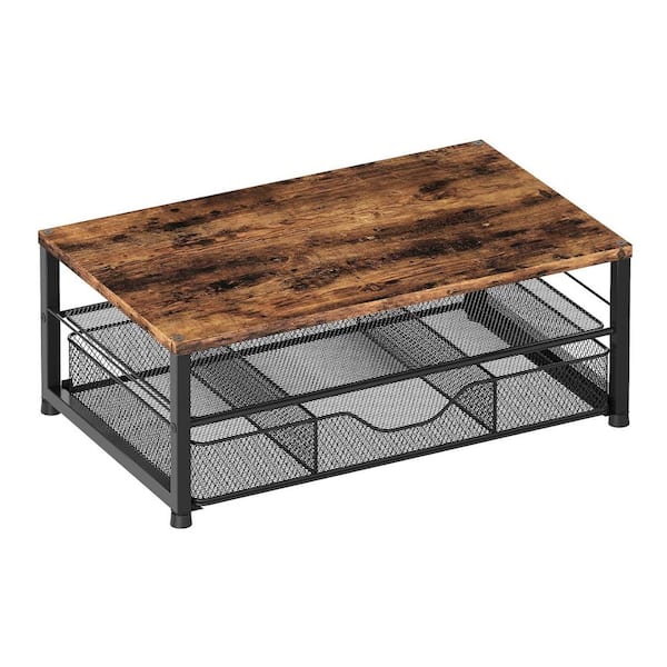 Brown 15.5 in. x 6.3 in. Metal Modern Desk Organizers with Drawer and 2 Pen Holders