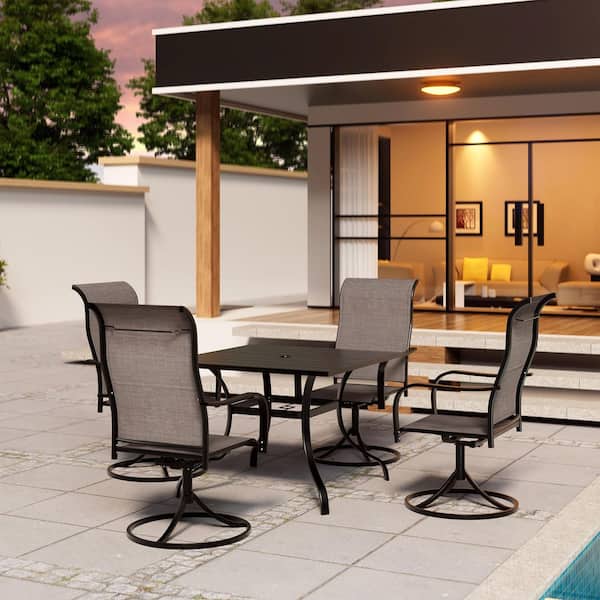 5-Piece Steel Square Dining Table Outdoor Dining Set Swivel Dining Chair