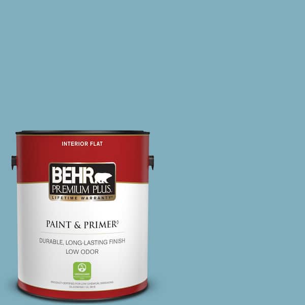 BEHR PREMIUM PLUS 1 gal. #PMD-83 Porcelain Blue Flat Low Odor Interior Paint & Primer