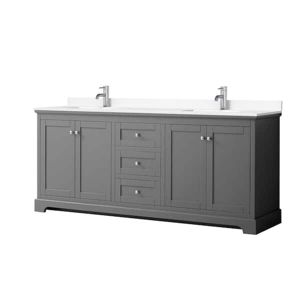Wyndham Collection Avery 80in.Wx22 in.D Double Vanity in Dark Gray with Cultured Marble Vanity Top in White with White Basins