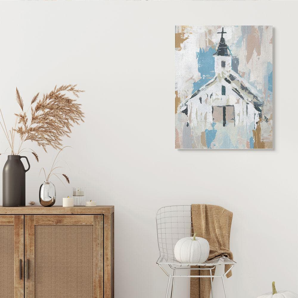 Distressed Country Church House Abstract Pattern Canvas Wall Art, 30 x 40