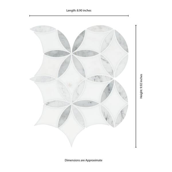La Fleur 9.92 in. x 8.9 in. x 8mm Polished Marble Mesh-Mounted Mosaic Tile (6.2 sq. ft. / Case) La Fleur 9.92 in. x 8.9 in. x 8mm Polished Marble Mesh-Mounted Mosaic Tile (6.2 sq. ft. / Case)