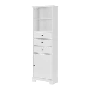 White Tall Storage Cabinet with 3 Drawers and Adjustable Shelves