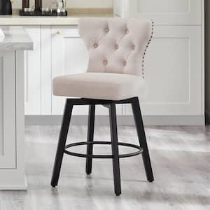 Peregrine 26 in. Beige Swivel Counter Height Bar Stool with Fabric Seat, Wood Frame and Button-Tufted Back (Set of 2)