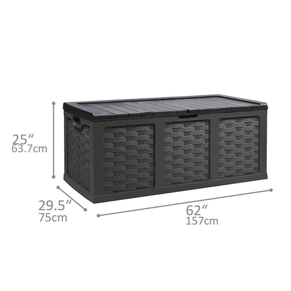 Black Wicker Plastic Lockable Deck Box with Wheels