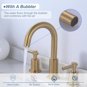 2-Handle Bathroom Faucet Widespread Bathroom Sink Faucet with Pop-up Drain 3 Hole Installation in Brushed Gold