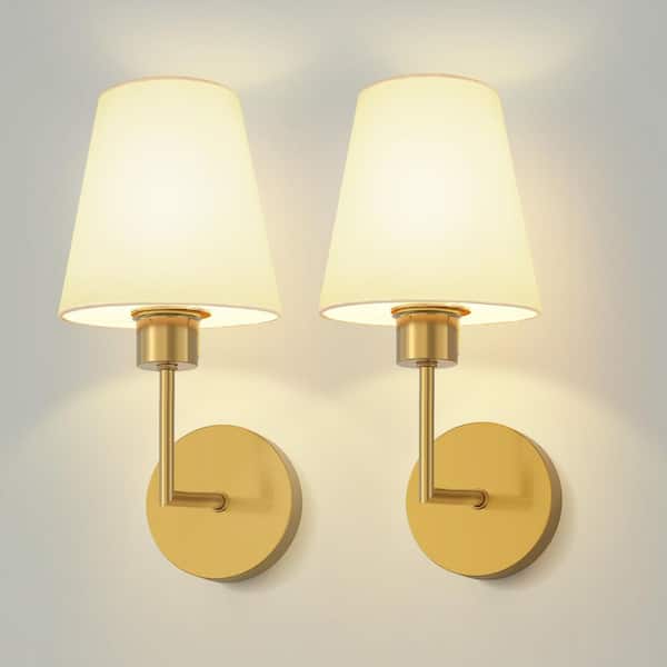6 in. 1-Light (Set of 2) Gold Rechargeable Wall Sconces with Remote, 9-Color Dimmable Wireless Wall Lights