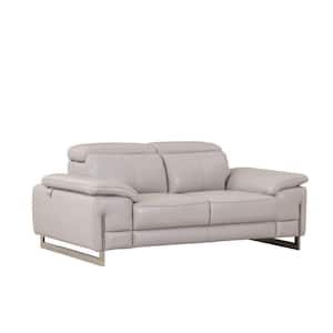 Charlie 71 in. Light Gray Solid Leather 2-Seater Loveseat