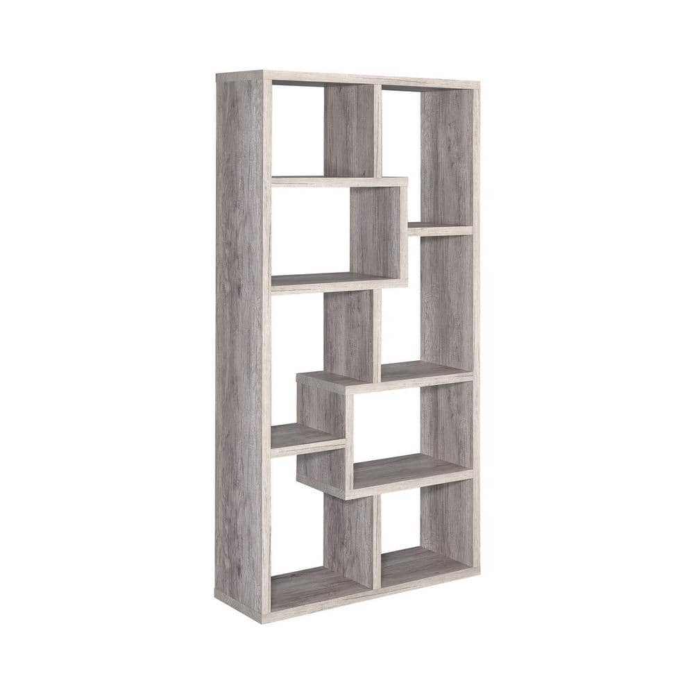 Modish Wooden Bookcase With Multiple Shelves  Gray- Saltoro Sherpi