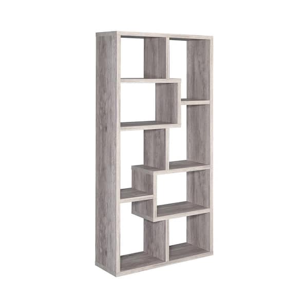 Coaster Home Furnishings 70.75in Grey Driftwood Wood 10-Shelf Geometric Bookcase