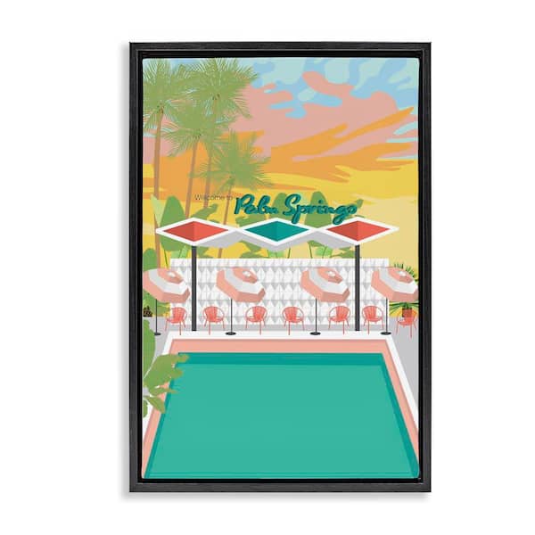 Stupell Industries Palm Springs Pool Time by Jen Bucheli Black Floater Frame Nature Graphic Art Print 25 in. x 17 in.