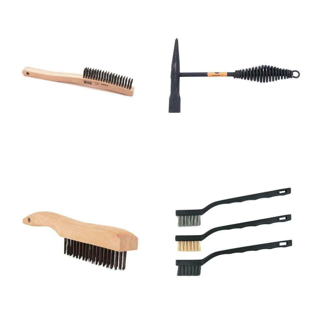 Miniature Brush Set, Straight-Head Chipping Hammer, Welding Wire Brush Combo (4 Piece)