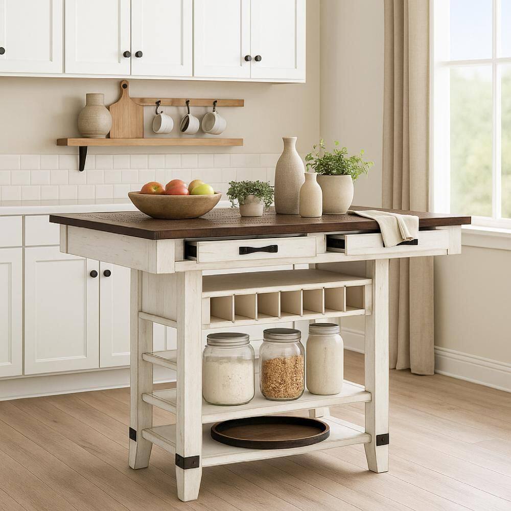 Benjara 60 in. White and Brown Wood 4-Legs Dining Table Seating for 4 ...