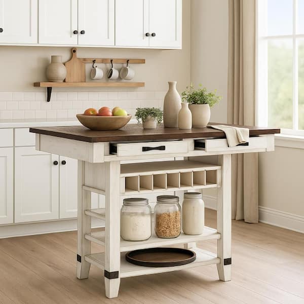 60 in. White and Brown Wood 4 Legs Dining Table Seating 4