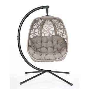 5.5 ft. Free Standing Hanging Cushion Egg Chair Hammock with Stand in Sand Branch