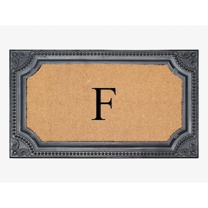 A1HC Angela Black/Beige 24 in. x 39 in. Rubber and Coir Heavy Duty Easy to Clean Monogrammed F Door Mat