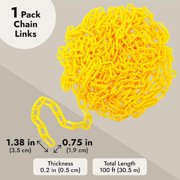 Angel Sar 1.5 in. x 100 ft. Plastic Yellow Chain Link, Plastic Privacy Safety Barrier Chain for Warehouse Decoration Fence 1-Pack
