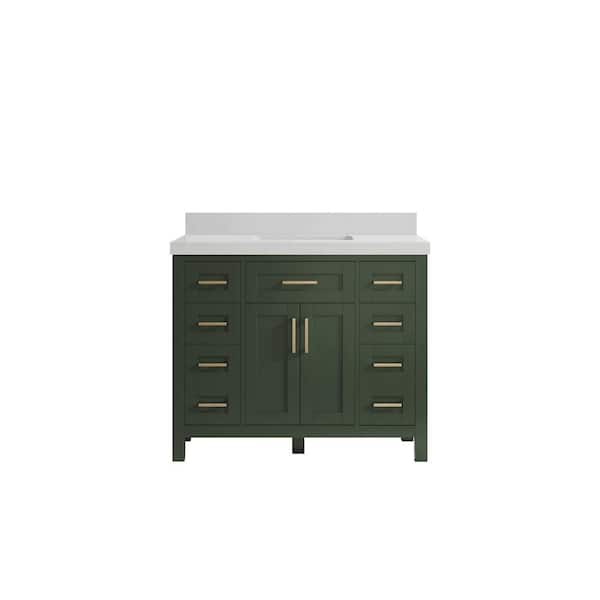 Willow Collections Cambridge 42 in. W x 22 in. D x 36 in. H Bath Vanity in Pewter Green with 2 in Carrara Quartz Top