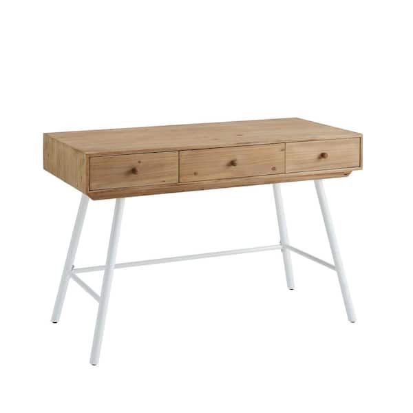 Linon Home Decor Felix 44 in. Rectangular Natural White Wood and Metal 3-Drawer Desk